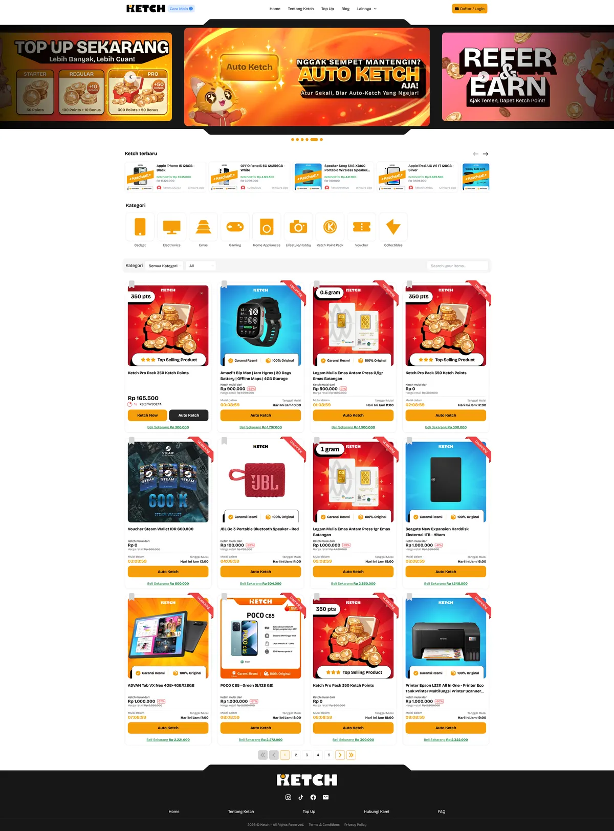 The complete ketch.id homepage, from the navigation bar down to the footer